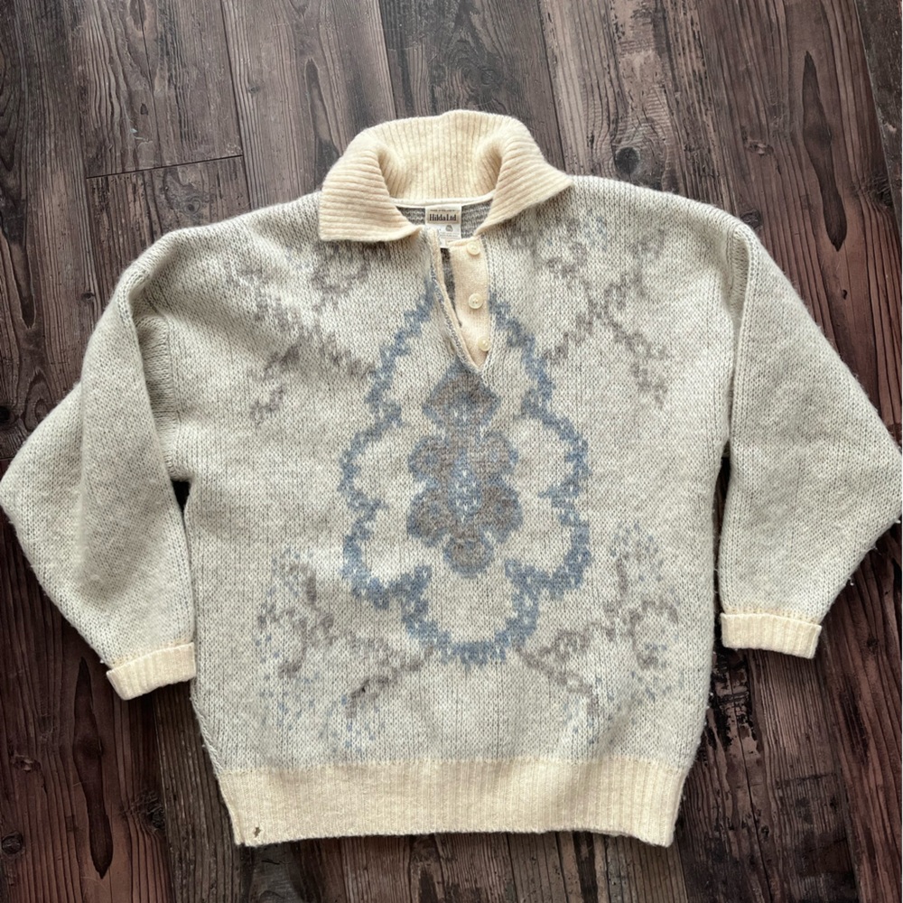 Hilda Ltd 100% Wool Collared Sweater 70s VTG